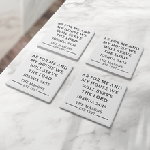 Load image into Gallery viewer, SCRIPTURE_STONE_COASTERS_GIFT_SET__CUST_SquareStoneCoaster_4pcLifestyle_Mockup.png