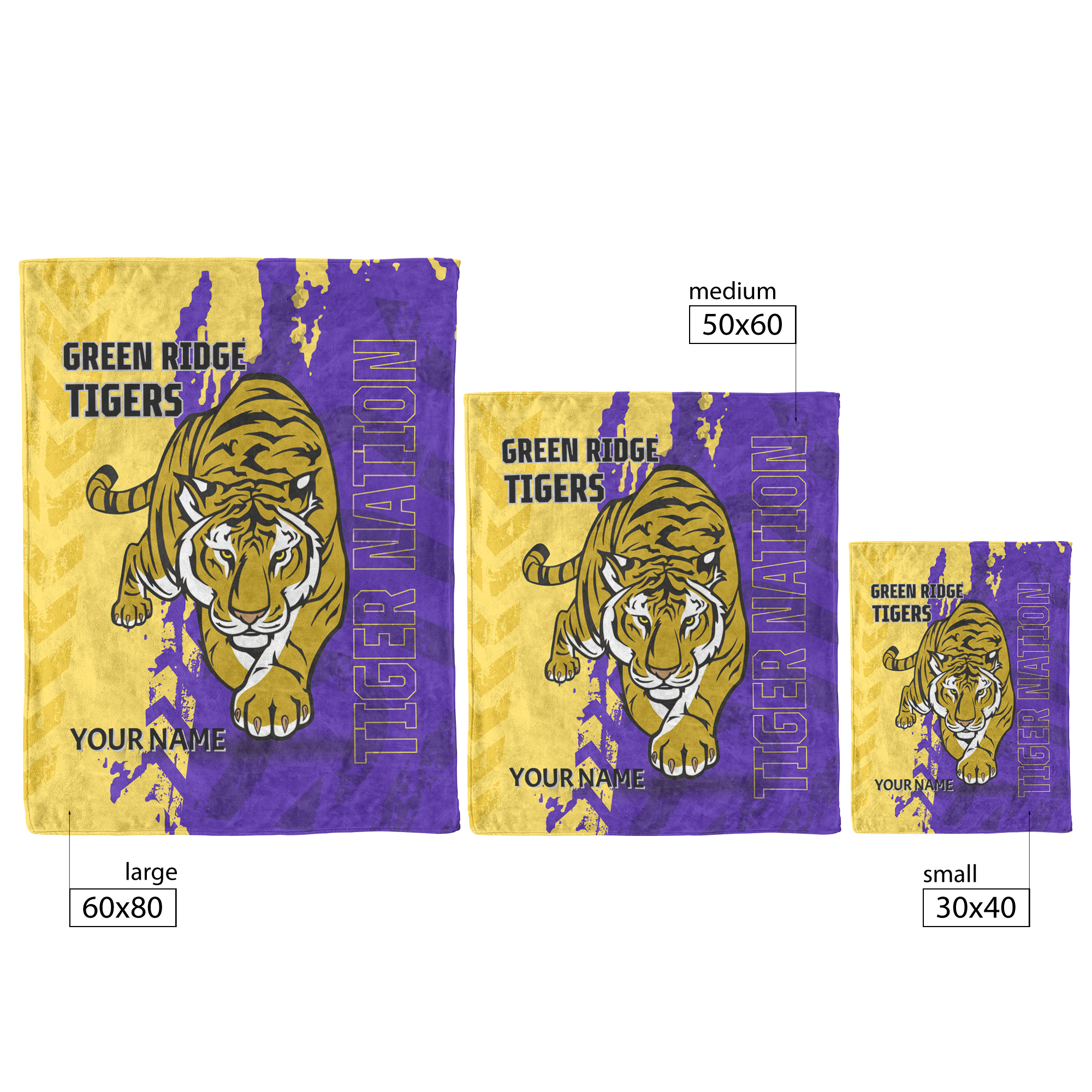 CUSTOMIZED Green Ridge Tigers Blanket: Fleece or Sherpa Fleece with 3 Size Options
