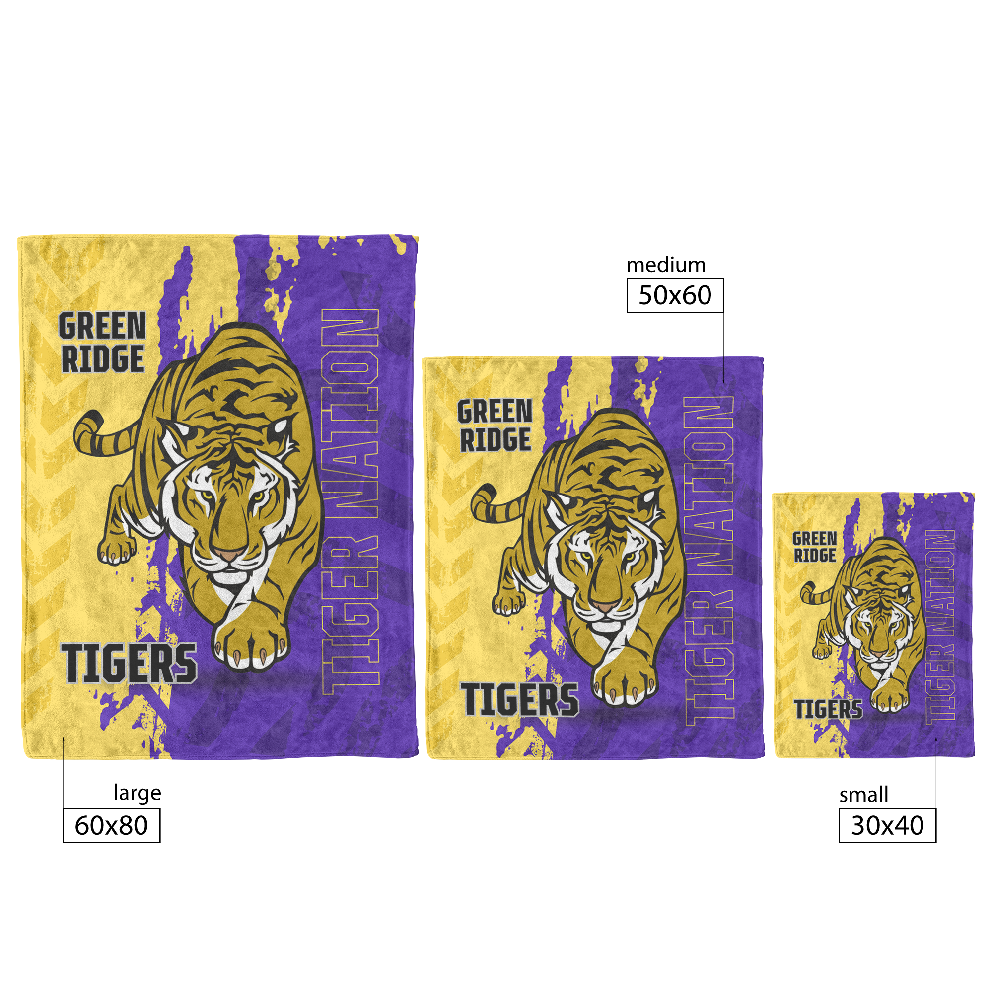 Green Ridge Tigers Blanket: Fleece or Sherpa Fleece with 3 Size Options