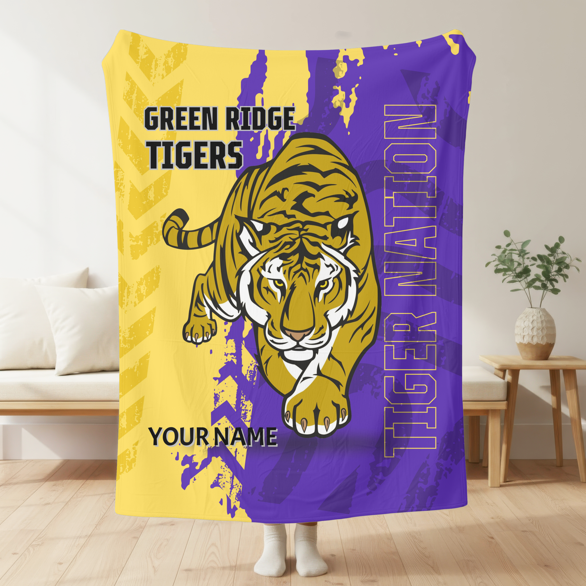 CUSTOMIZED Green Ridge Tigers Blanket: Fleece or Sherpa Fleece with 3 Size Options