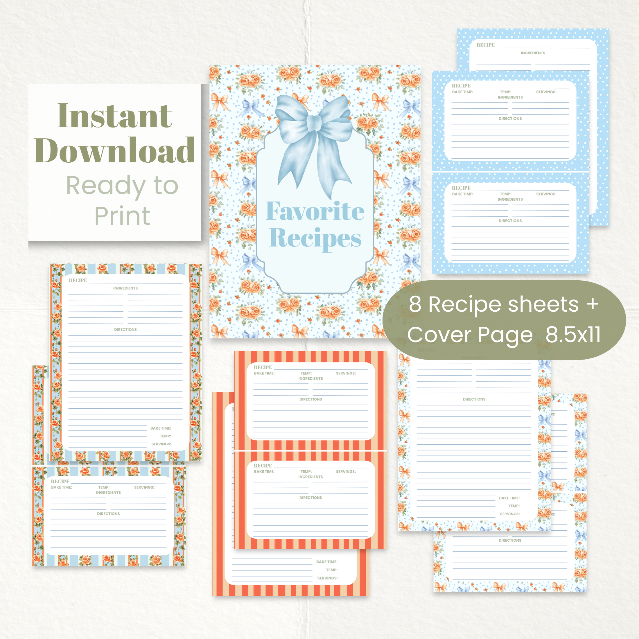 cottagecore recipe cards download