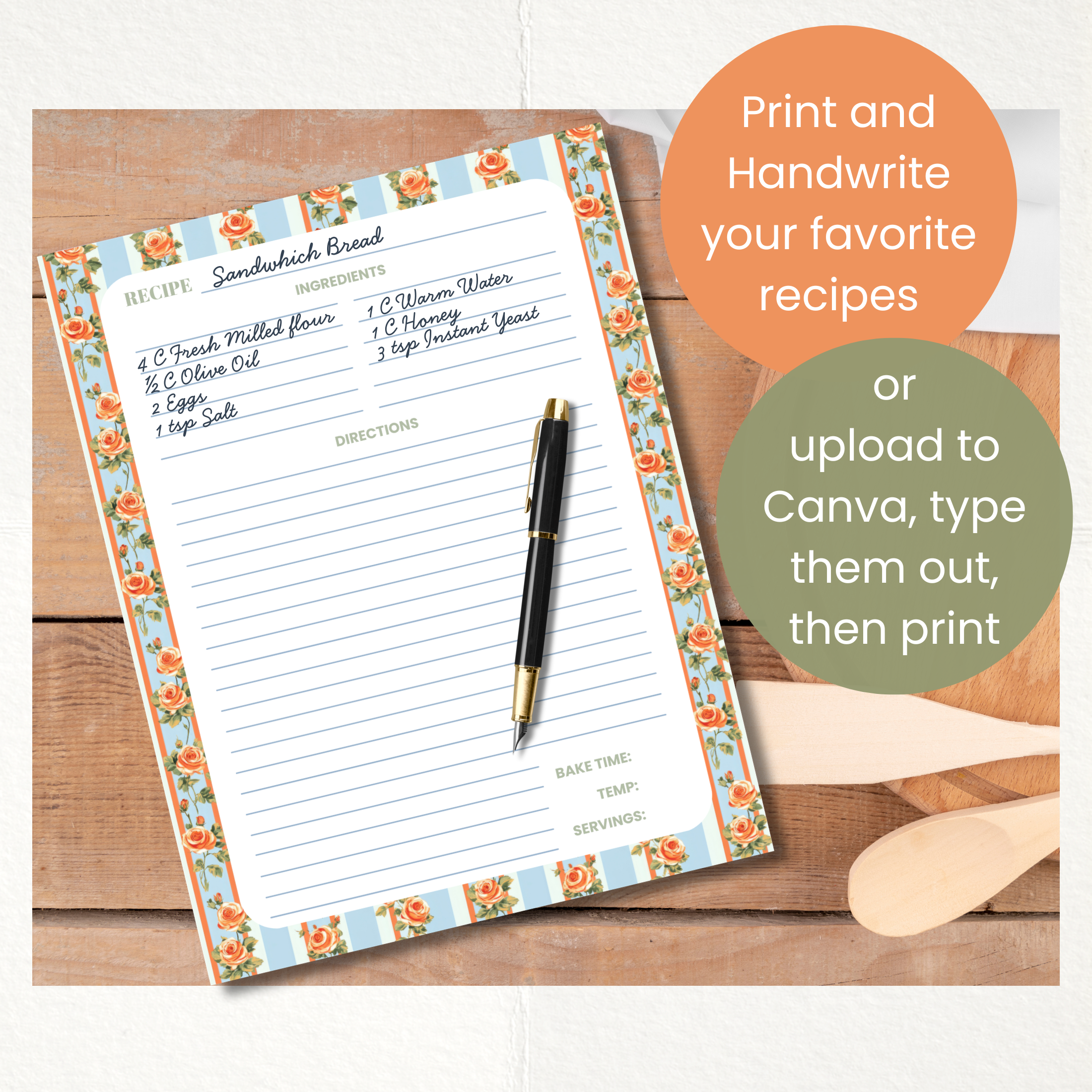 handwrite your recipes or use Canva