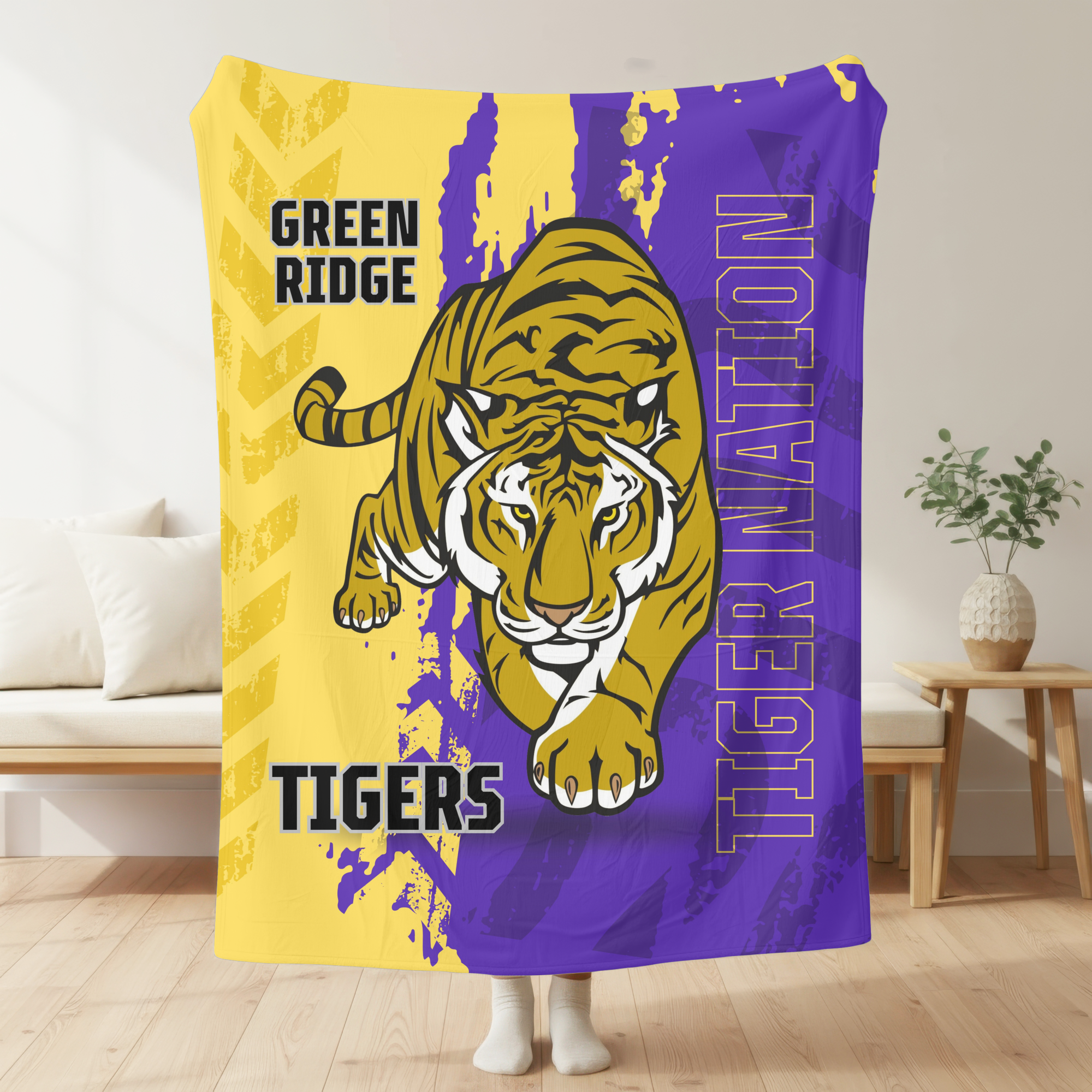 Green Ridge Tigers Blanket: Fleece or Sherpa Fleece with 3 Size Options