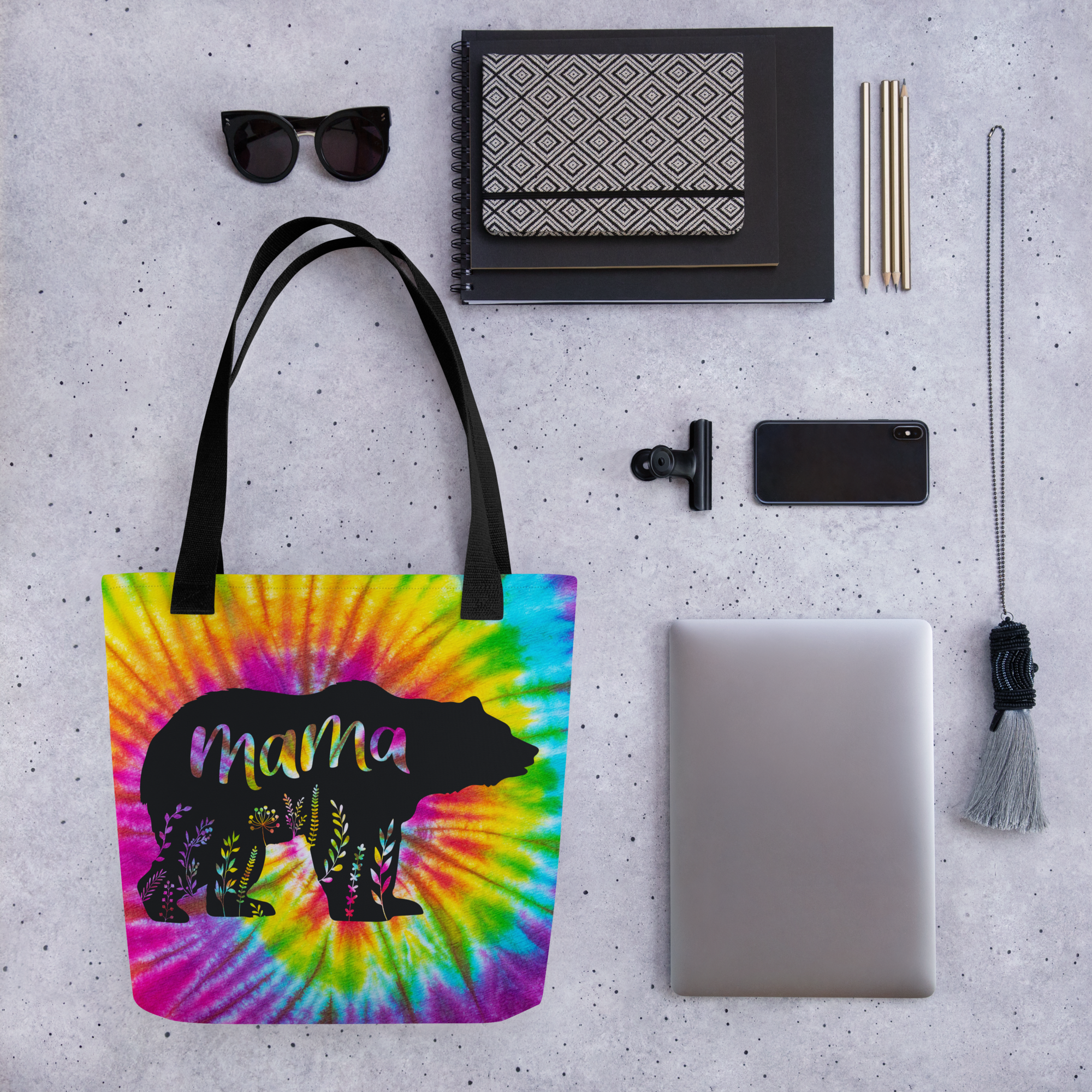 Mama Bear Tye Dye Tote Bag | 15x15 | FREE SHIPPING