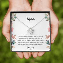 Load image into Gallery viewer, Mom Love Knot Necklace in Gift Box | CUSTOMIZABLE NAMES | 14K White Gold or 18K Yellow Gold
