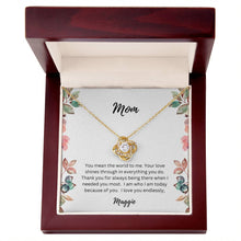 Load image into Gallery viewer, Mom Love Knot Necklace in Gift Box | CUSTOMIZABLE NAMES | 14K White Gold or 18K Yellow Gold
