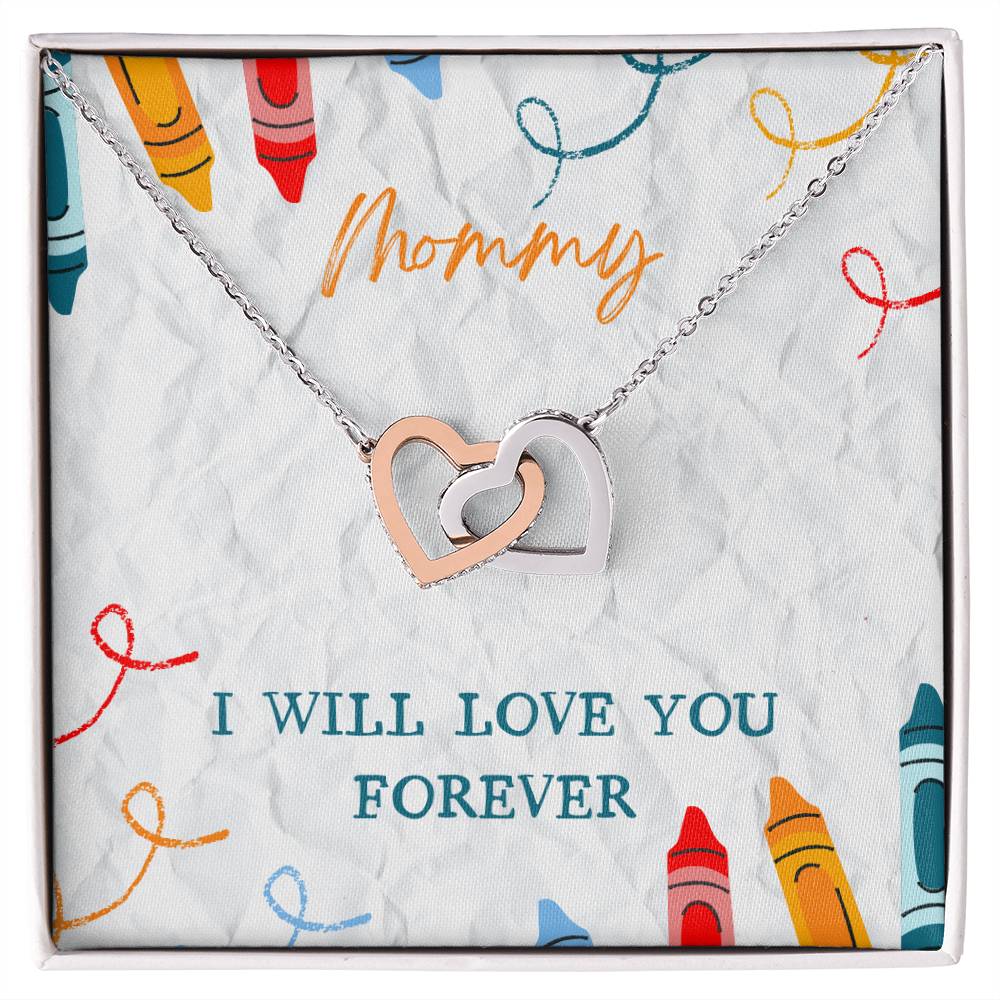 Mommy Interlocking Hearts Necklace in Gift Box | CUSTOMIZABLE | Stainless Steel & Rose Gold