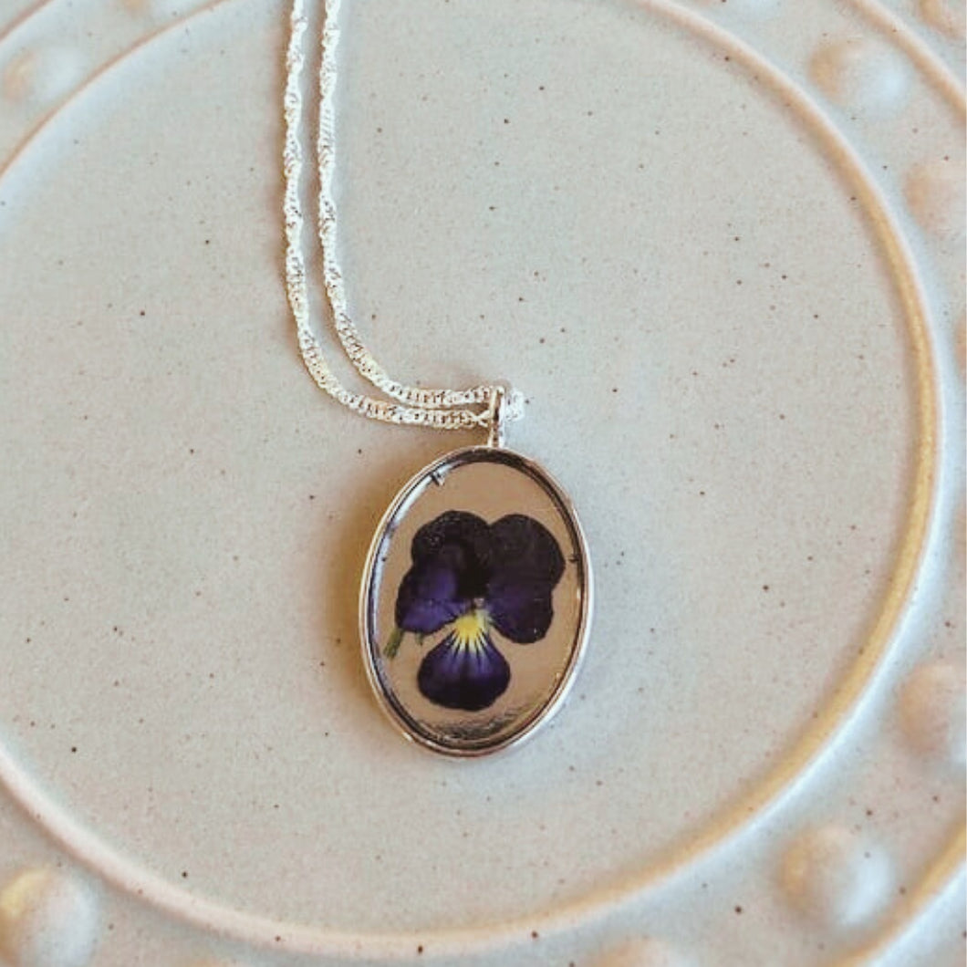 Purple Pansie Flower Necklace- Handmade