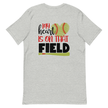 Load image into Gallery viewer, My Heart Is On That Field Customized Softball T-shirt | 3 Colors | Front/Back | FREE SHIPPING
