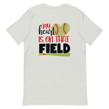 Load image into Gallery viewer, My Heart Is On That Field Customized Softball T-shirt | 3 Colors | Front/Back | FREE SHIPPING
