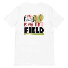 Load image into Gallery viewer, My Heart Is On That Field Customized Softball T-shirt | 3 Colors | Front/Back | FREE SHIPPING
