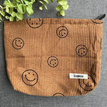 Load image into Gallery viewer, brown corduroy bag with smiley faces
